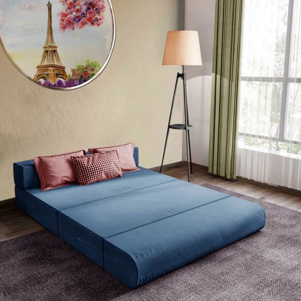 Dr Smith 6X6-Feet Foldable Sofa Bed-Four Seater-Blue 8 inch King EPE Foam Mattress