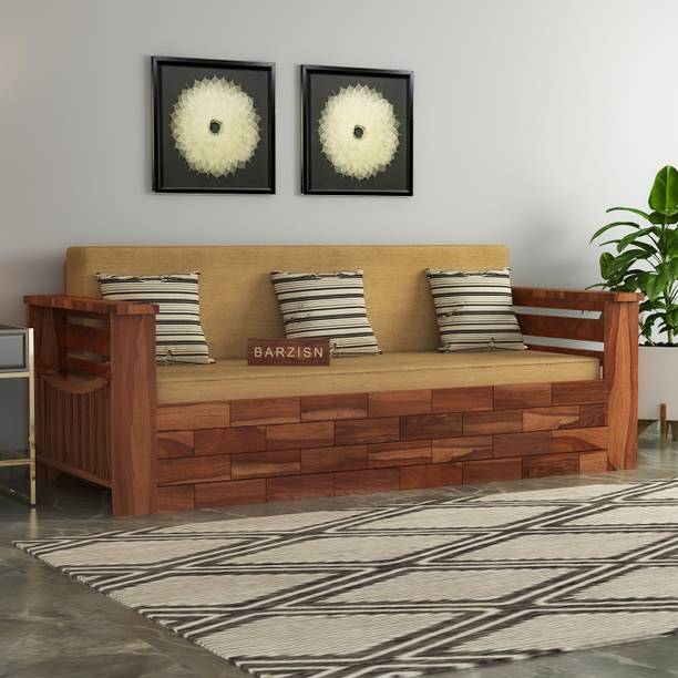 BARZISN Solid Sheesham Wood For Bed Room Living Room 3 Seater Double Solid Wood Pull Out Sofa Cum Bed