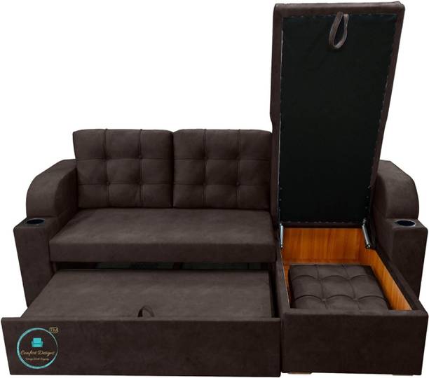 CASPIAN L Shape Sofa Cum Double Bed (Left lounger) with Storage for Home & Living Room 3 Seater Double Solid Wood Pull Out Sofa Cum Bed