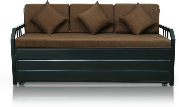 Vibrant Interior Orchid Brown (6x6) 3 Seater Double Metal Pull Out Sofa Cum Bed