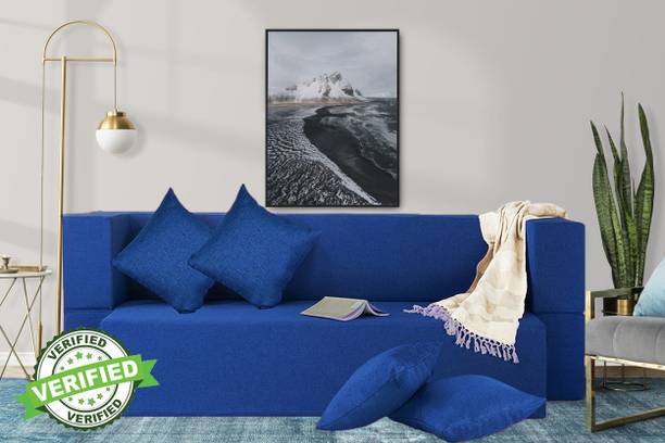 Little Smile Sofa cum Bed Jute Fabric 78x36x14 Inches with 4 Cushion Cover 4 Seater Double Foam Fold Out Sofa Cum Bed