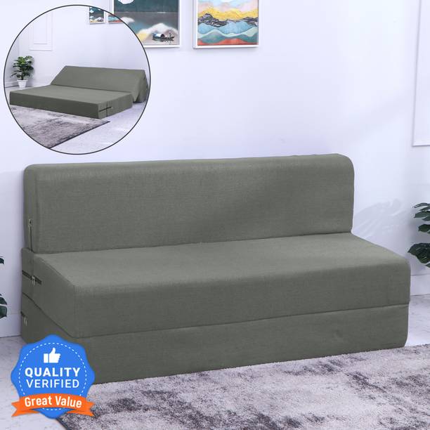 Flipkart Perfect Homes Exotica 72x48x8 inch|Low Floor, Washable Jute Fabric 2 Seater Double Foam Fold Out Sofa Cum Bed