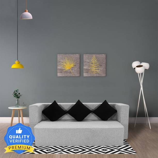 Seventh Heaven 3 Seater Sofa cum Bed 72x36x14 inch Jute Fabric with 3 Cushions 3 Seater Single Foam Pull Out Sofa Cum Bed