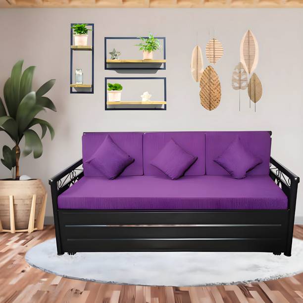 Vibrant Interior Crossandra Purple (6x4) 3 Seater Single Metal Pull Out Sofa Cum Bed