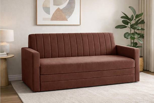 Dr Smith Armrest | Modern Fabric Sofa 3 Seater Single Foam Fold Out Sofa Cum Bed Finish Color - Brown Delivery Condition - Pre-assembled