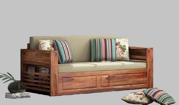 DIVESHIKA ART Sheesham Wood Three Seater Sofa Cum Bed With Box Style Design For Multipurpose | 3 Seater Double Solid Wood Pull Out Sofa Sectional Bed