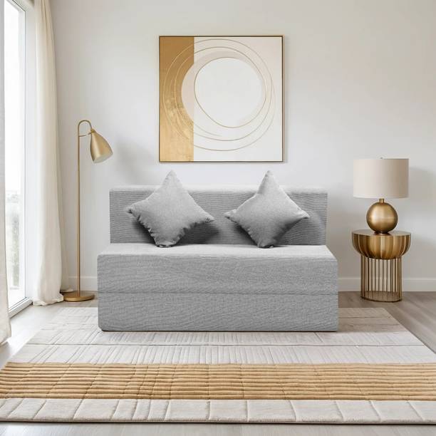 Comfort Mantra 4*6 Jute Fabric Washable Cover with 2 Cushions 2 Seater Single Foam Fold Out Sofa Cum Bed