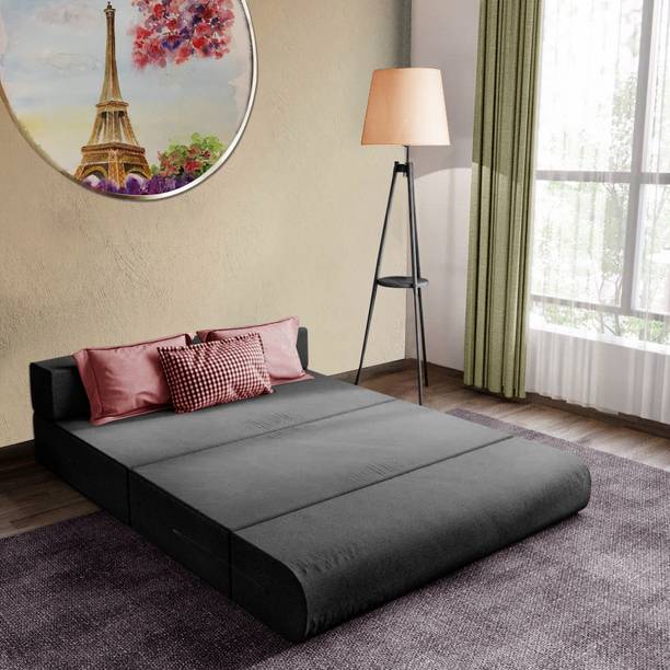 Dr Smith 5X6-Feet Foldable Sofa Bed-Three Seater-Black 8 inch Queen EPE Foam Mattress