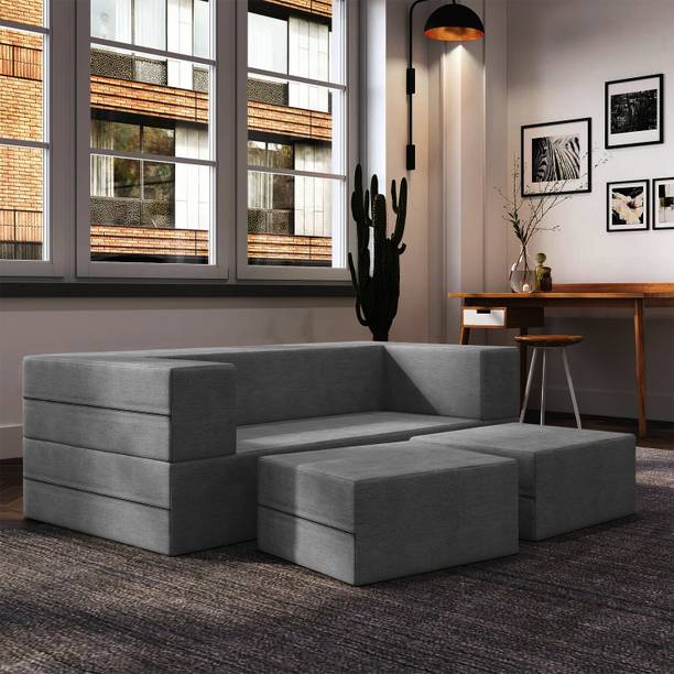 Flipkart Perfect Homes C-TYPE 5x6 Feet With 2 Pouffe/Foot Stools 2 Seater Double Foam Fold Out Sofa Cum Bed