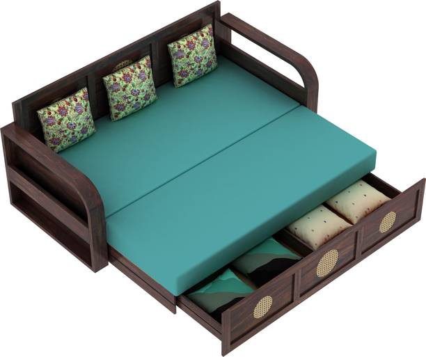 Dreamydesks Regal Solid Wood Sofa Cum Bed with Side Storage for Living Room/1Year Warranty 3 Seater Double Solid Wood Pull Out Sofa Cum Bed
