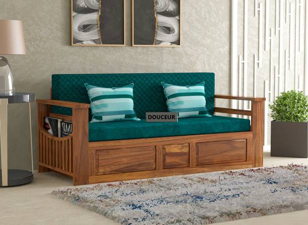 Douceur Furnitures Solid Sheesham Wood For Living Room / Hotel. 3 Seater Single Solid Wood Pull Out Sofa Cum Bed