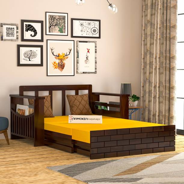 saamenia furnitures Solid Sheesham Wood Sofa Cum Bed Without Cushion For Living Room / Hotel. 2 Seater Double Solid Wood Pull Out Sofa Cum Bed