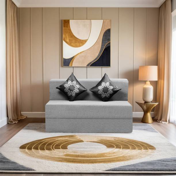 Comfort Mantra Comfort Mantra 6*4 Jute Fabric Washable Cover with 2 Cushions 2 Seater Double Foam Fold Out Sofa Cum Bed