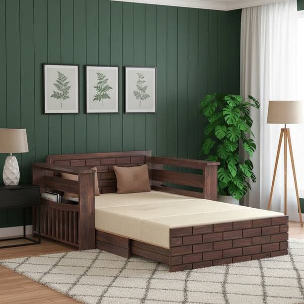 BhagwatiArt Solid Sheesham Wood Diamond 2 Seater Sofa Cum Bed with Storage 2 Seater Double Solid Wood Pull Out Sofa Cum Bed