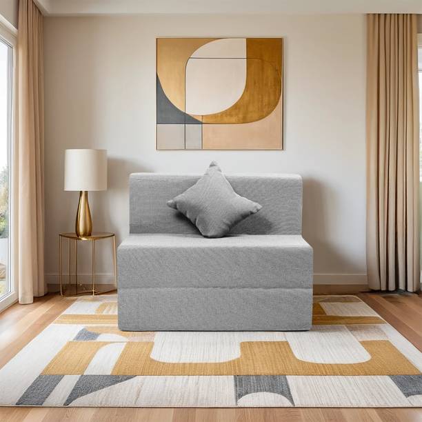 Comfort Mantra 1 Seater 6*3 Jute Fabric Washable Cover Sofa cum Bed with 1 Cushion 1 Seater Single Foam Fold Out Sofa Cum Bed