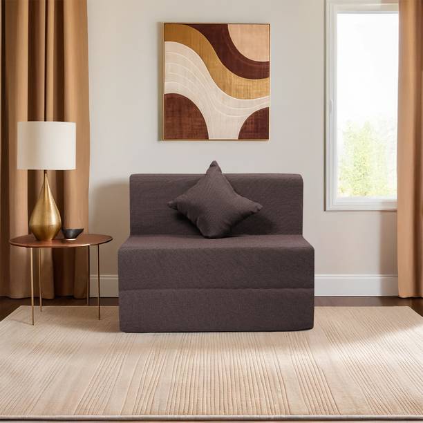 Comfort Mantra 1 Seater 6*3 Jute Fabric Washable Cover Sofa cum Bed with 1 Cushion 1 Seater Single Foam Fold Out Sofa Cum Bed