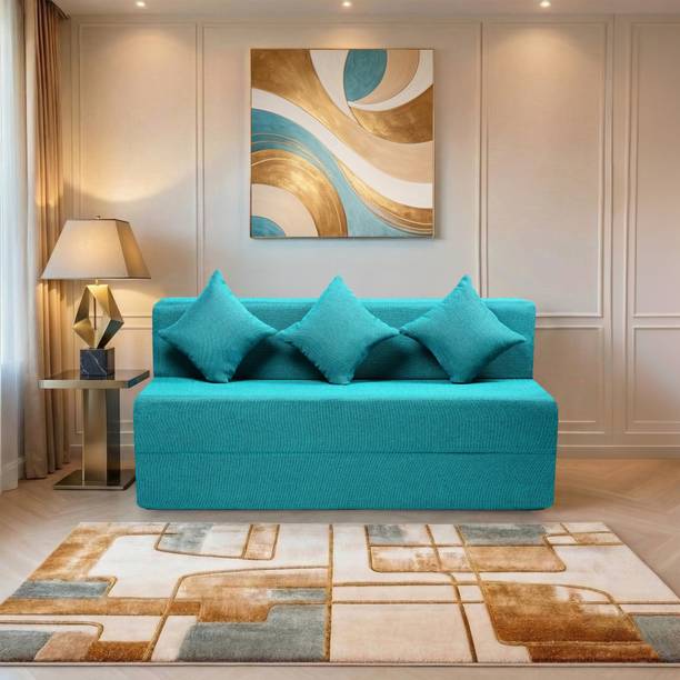 Comfort Mantra 3 Seater 6*5 Jute Fabric Washable Cover Sofa cum Bed with 3 Cushions 3 Seater Double Foam Fold Out Sofa Cum Bed