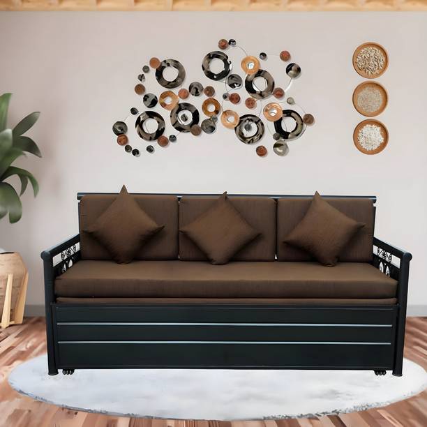 Lakecity group Cossandra Brown (6x6) 3 Seater Double Metal Pull Out Sofa Cum Bed