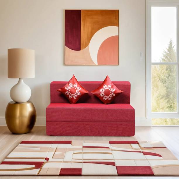 Comfort Mantra Comfort Mantra 6*4 Jute Fabric Washable Cover with 2 Cushions 2 Seater Double Foam Fold Out Sofa Cum Bed