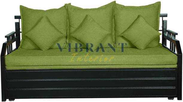 Vibrant Interior BALASAM GREEN 6X5 3 Seater Double Metal Pull Out Sofa Cum Bed