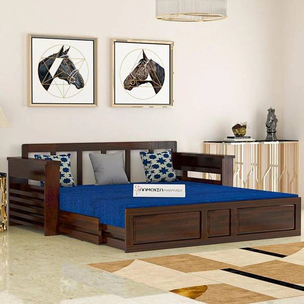 saamenia furnitures Solid Sheesham Wood Sofa Bed Without Cushion For Living Room / Hotel. 3 Seater Double Solid Wood Pull Out Sofa Cum Bed