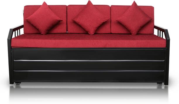 Vibrant Interior ORCHID RED (6x6) 3 Seater Double Metal Pull Out Sofa Cum Bed