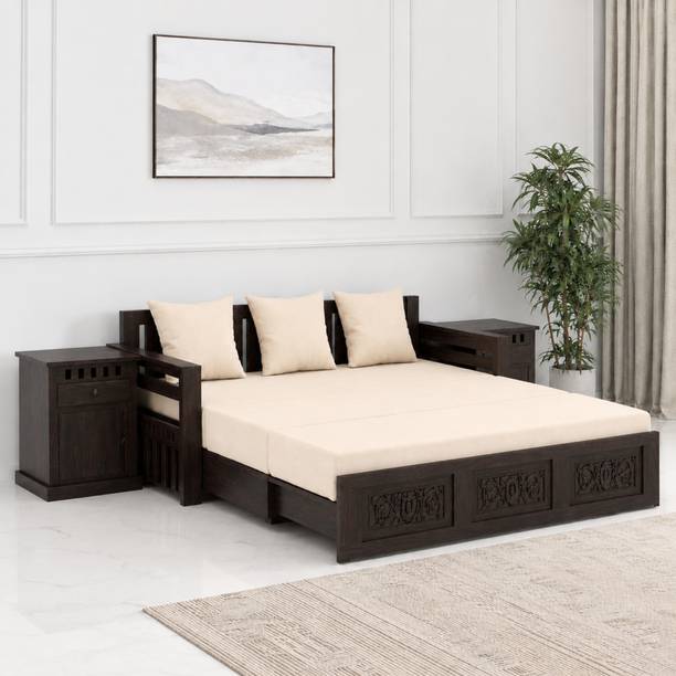 SONA ART & CRAFTS Maharaja Sheesham Wood 3 Seater Sofa Cum Bed with Bedside 3 Seater Double Solid Wood Pull Out Sofa Cum Bed