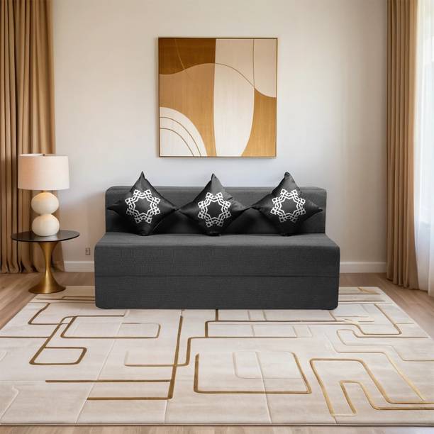 Comfort Mantra Comfort Mantra 6*5 Jute Fabric Washable Cover with 3 Cushions 3 Seater Double Foam Fold Out Sofa Cum Bed