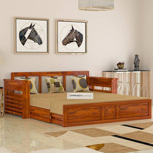 saamenia furnitures Solid Sheesham Wood Sofa Cum Bed Without Cushion For Living Room / Hotel. 3 Seater Double Solid Wood Pull Out Sofa Cum Bed