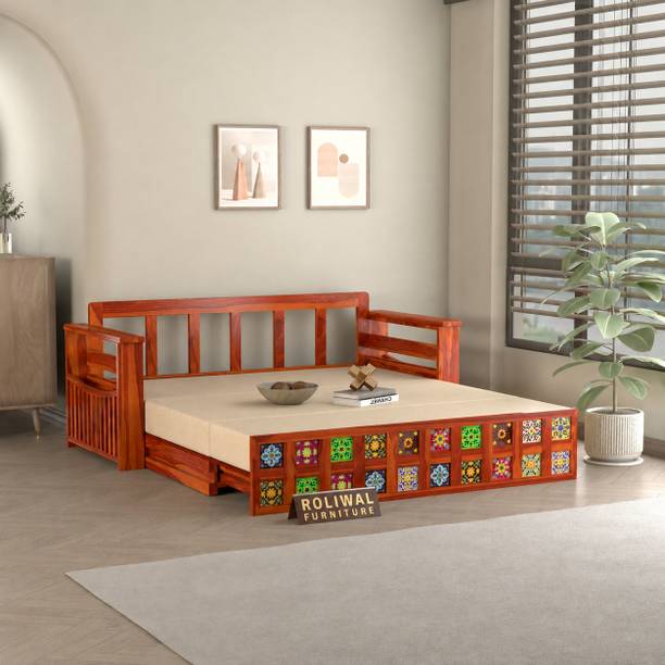 Roliwal Pure Sheesham Solid Wood 3 Seater Sofa Cum Bed 3 Seater Double Solid Wood Pull Out Sofa Cum Bed