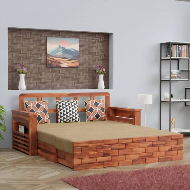 BAGARI ARTS Solid Sheesham Wood 3-Seater Sofa Cum Bed with Storage ( Without Pillow ) 3 Seater Double Solid Wood Pull Out Sofa Cum Bed