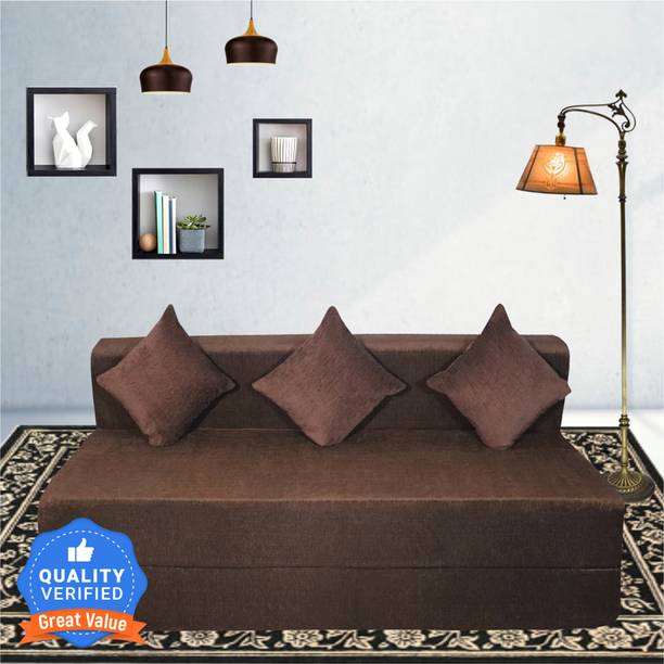 Seventh Heaven 4 Seater 6*6 Chenille Molfino Fabric Sofa Bed with 3 Cushions 4 Seater Double Foam Fold Out Sofa Cum Bed