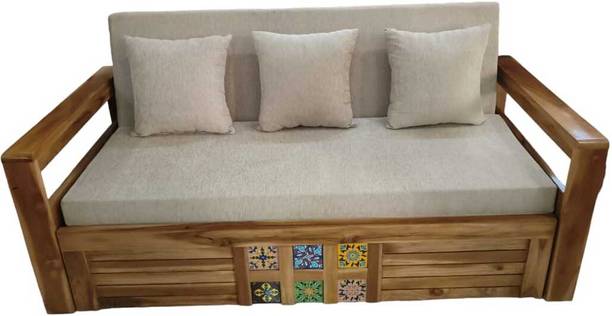 TOUCHWOOD 3 Seater Double Solid Wood Pull Out Sofa Cum Bed
