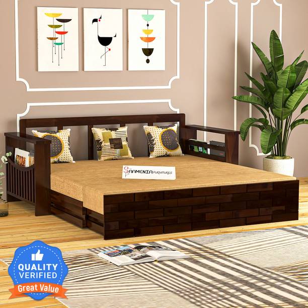 saamenia furnitures Solid Sheesham Wood Sofa Cum Bed Without Cushion For Living Room 3 Seater Double Solid Wood Pull Out Sofa Cum Bed