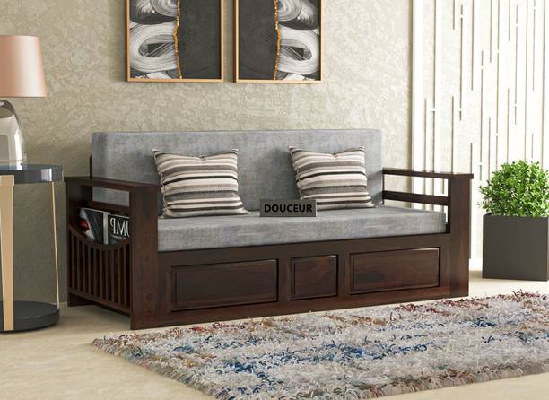 Douceur Furnitures Solid Sheesham Wood For Living Room / Hotel. 3 Seater Single Solid Wood Pull Out Sofa Cum Bed