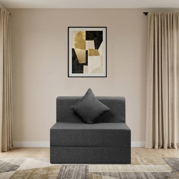 Comfort Mantra 1 Seater 6*2.5 Jute Fabric Washable Cover Sofa cum Bed with 1 Cushion 1 Seater Single Foam Fold Out Sofa Cum Bed