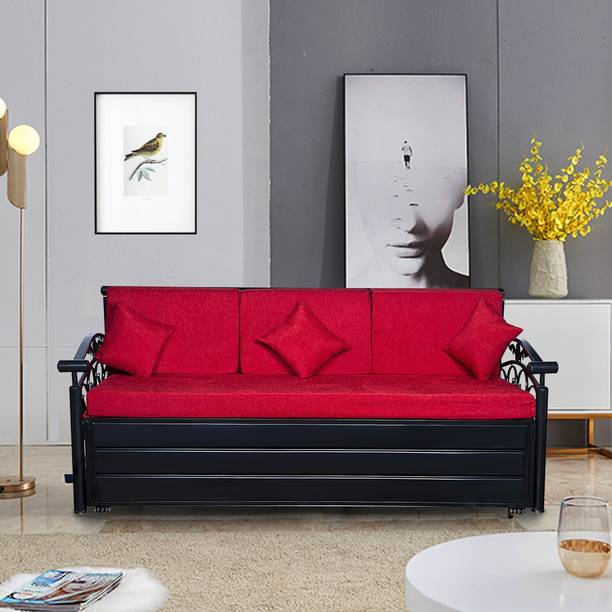 Vibrant Interior Sofia Red (6x4) 3 Seater Single Metal Pull Out Sofa Sectional Bed