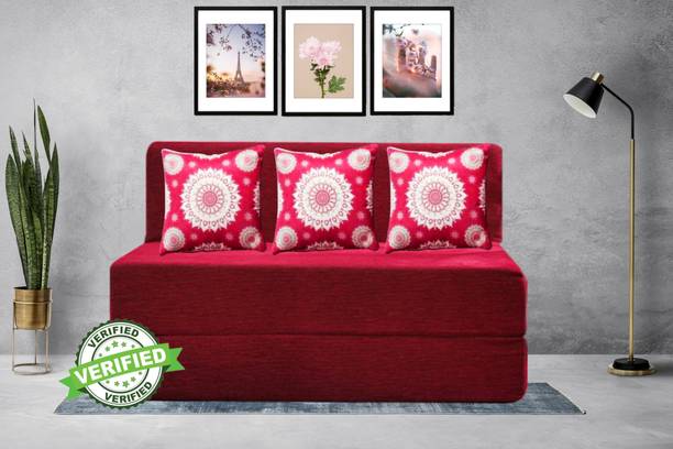 Little Smile 5X6 size for 3 Person- Jute Fabric Washable Cover 3 Seater Double Foam Fold Out Sofa Cum Bed