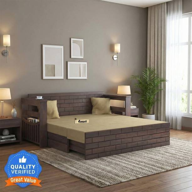 Ganpati Arts Sheesham Wood Jodhpur with Headboard and Mini Storage 3 Seater Double Solid Wood Pull Out Sofa Cum Bed