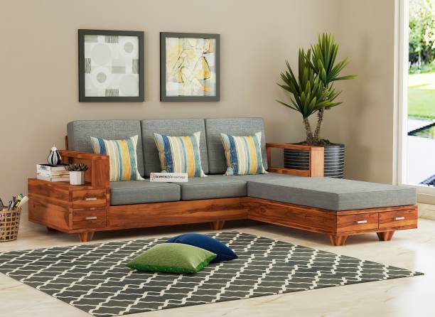 saamenia furnitures Solid Sheesham Wood L Shapes 5 Seater Sofa With Storage For Living Room / Hotel. Fabric 5 Seater  Sofa