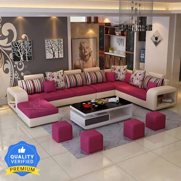 Homeify Carlo 9 Seater Fabric Sofa Set with 4-Puffy Convertible Sofa Set for Living Room Fabric 9 Seater  Sofa