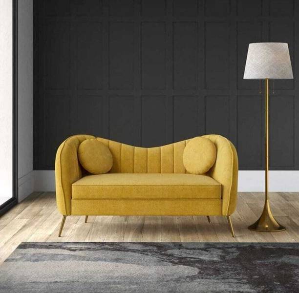 Soul Light Art Wooden Sofa 2 Pillows Curved Design Couch Living Room Bedroom Fabric 2 Seater  Sofa