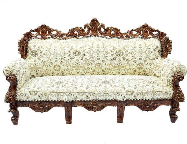 W.S.HANDICRAFTS Teak Wood 3 Seater Seater Sofa Set with Cushion for Living Room (Honey Brown) Solid Wood Outdoor sofa Fabric 3 Seater Sofa (Finish Type - polished) Fabric 3 Seater  Sofa