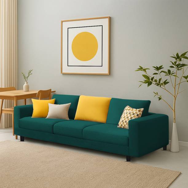 MintCasa Minta 3 Seater Straight Soft Cushion Wooden Frame Sofa Pre-assembled Fabric 3 Seater Sofa