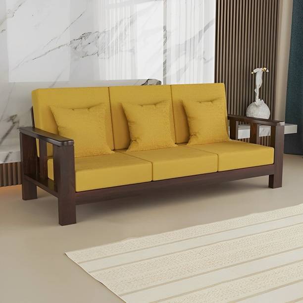 DECORWOOD Solid Sheesham Wood 3 Seater Sofa For Living Room, Café, Office. Fabric 3 Seater  Sofa