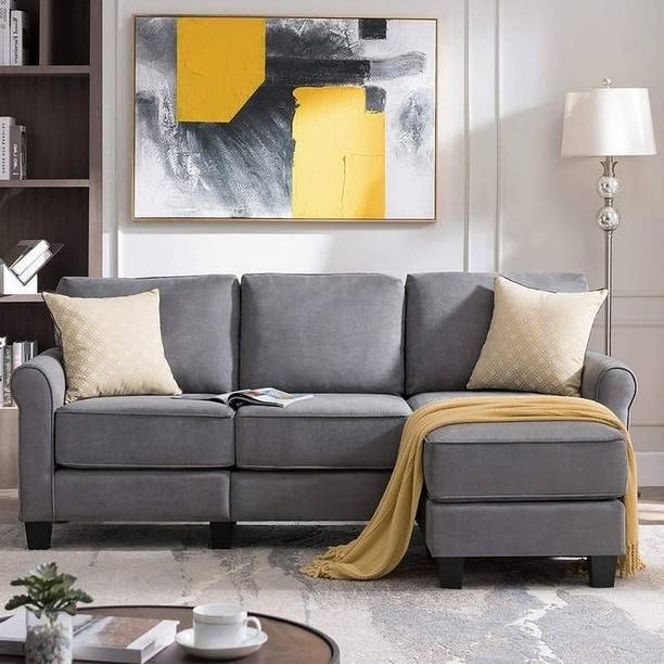 Homeify Eloy 3 Seater Convertible Sectional Sofa L Shaped Couch for Living Room Fabric 3 Seater  Sofa