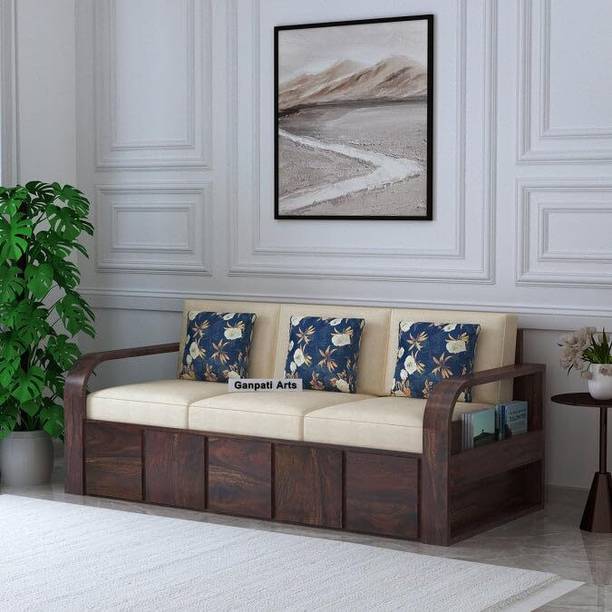 Ganpati Arts Scott Wooden Sofa with Side Pocket for Living Room/Bedroom/Office Fabric 3 Seater  Sofa
