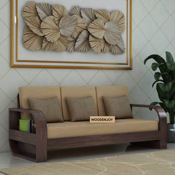WOODENJOY Sheesham Wood 3 Seater Sofa With Side Pocket Storage For Home Solid Wood 3 Seater  Sofa