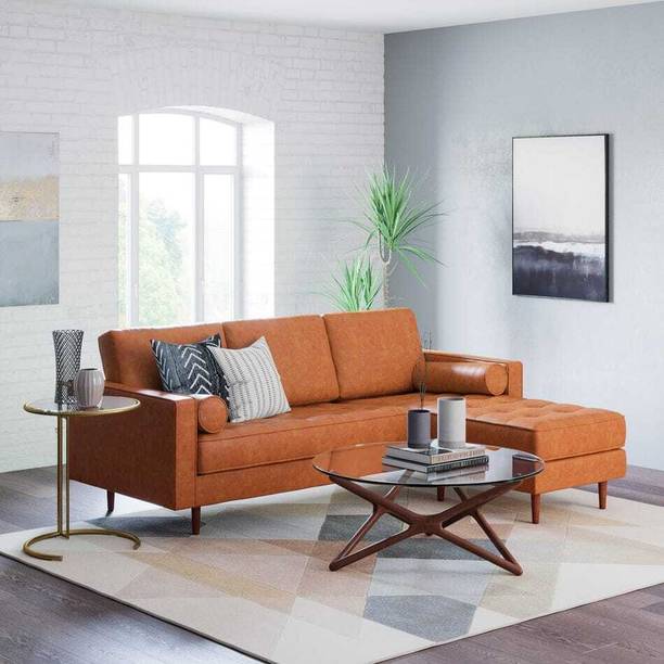 Soul Light Art WOODEN L SHAPE VELVET SOFA FOR LIVING ROOM Fabric 3 Seater  Sofa
