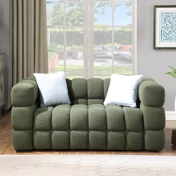 Soul Light Art Wooden Sofa 2 Pillows Upholstered Deep Seat Couch Living Room Bedroom.Green I Fabric 2 Seater Sofa